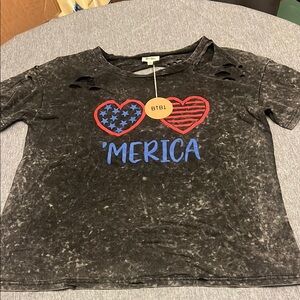 BiBi Black Short Sleeve Tee with Heart Sunglasses Design